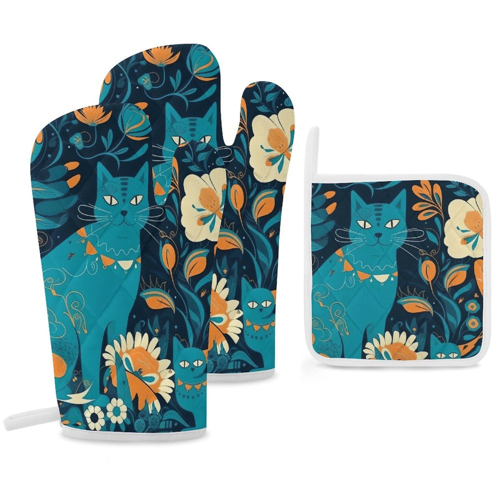 Gants de cuisine et maniques motif chat isolants thermiques pour four