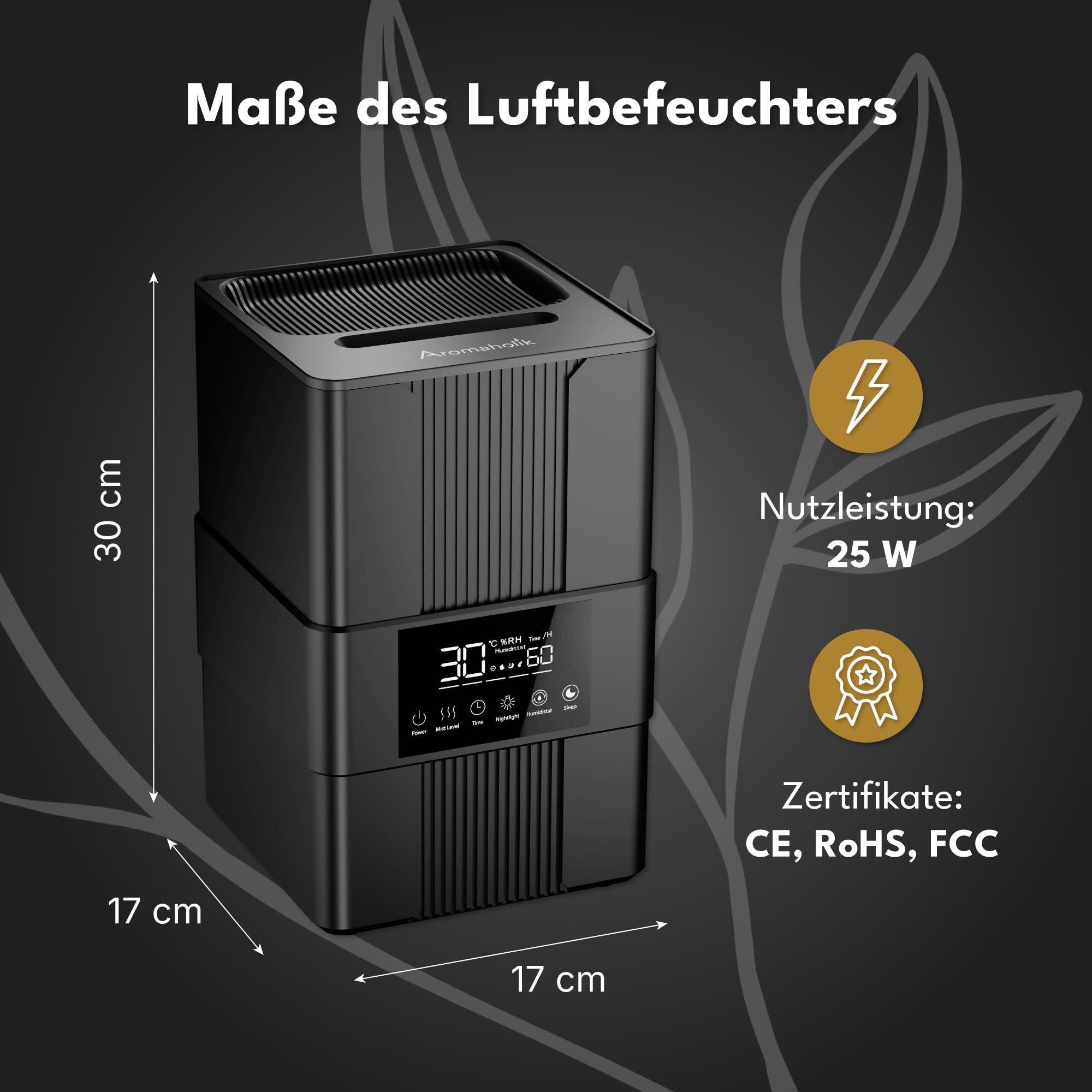 Premium Aroma Diffuser für Ätherische Öle, Aromadiffusor - Luftbefeuchter, Ultraschall, Aromatherapie, Schlafzimmer, Büro, BPA Free, 200ml, Schwarz, Varma