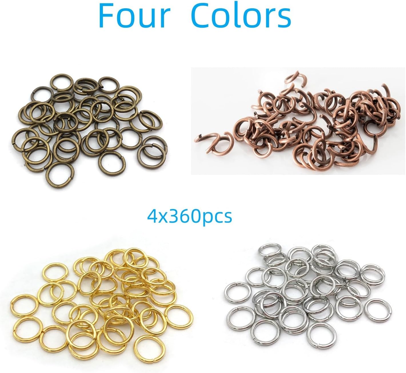 Olylkx 5mm Open Jump Rings, Assorted 4 Colours Gold and Silver for Jewelry Marking Supplies Necklaces Bracelet, Split O Ring for Key Chain Findings, Keychains Rings Connector for Craft(1440pcs)