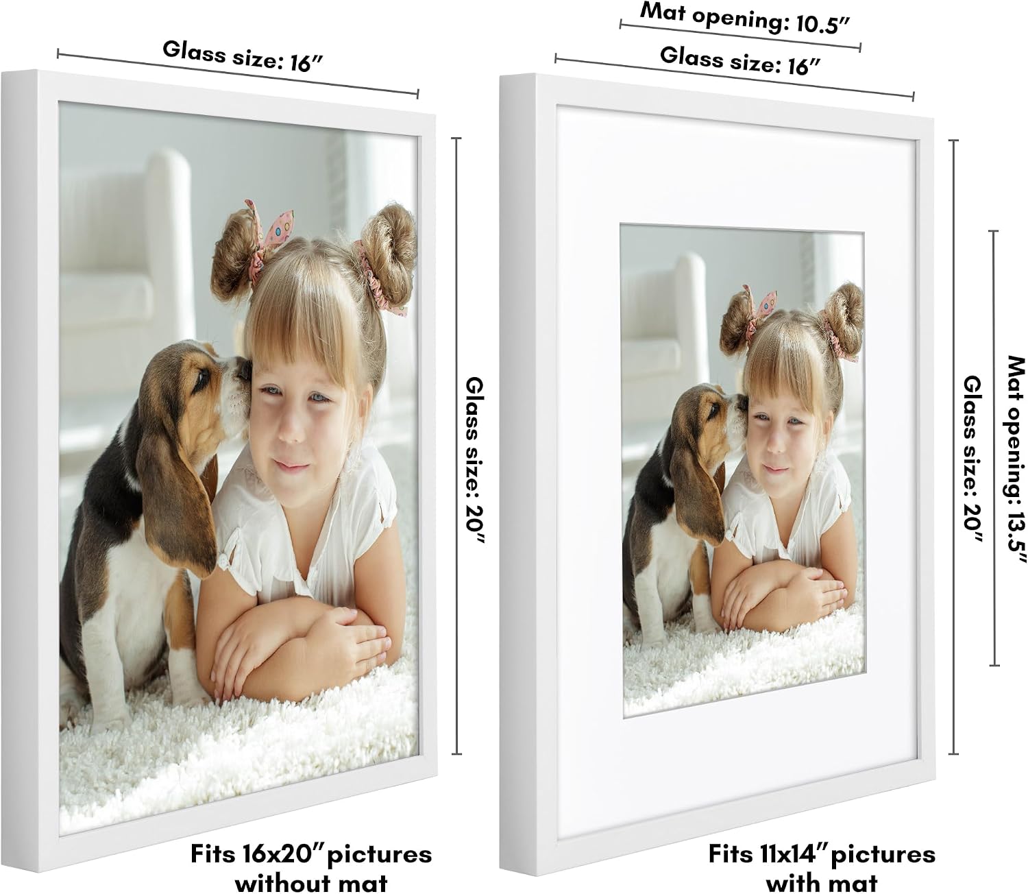 Americanflat 16x20 Picture Frame with Polished Plexiglass - Use as 11x14 Frame with Mat or Display 16x20 Photo Without Mat - Soho Collection - Deep Molding Picture Frames for Wall Display - White