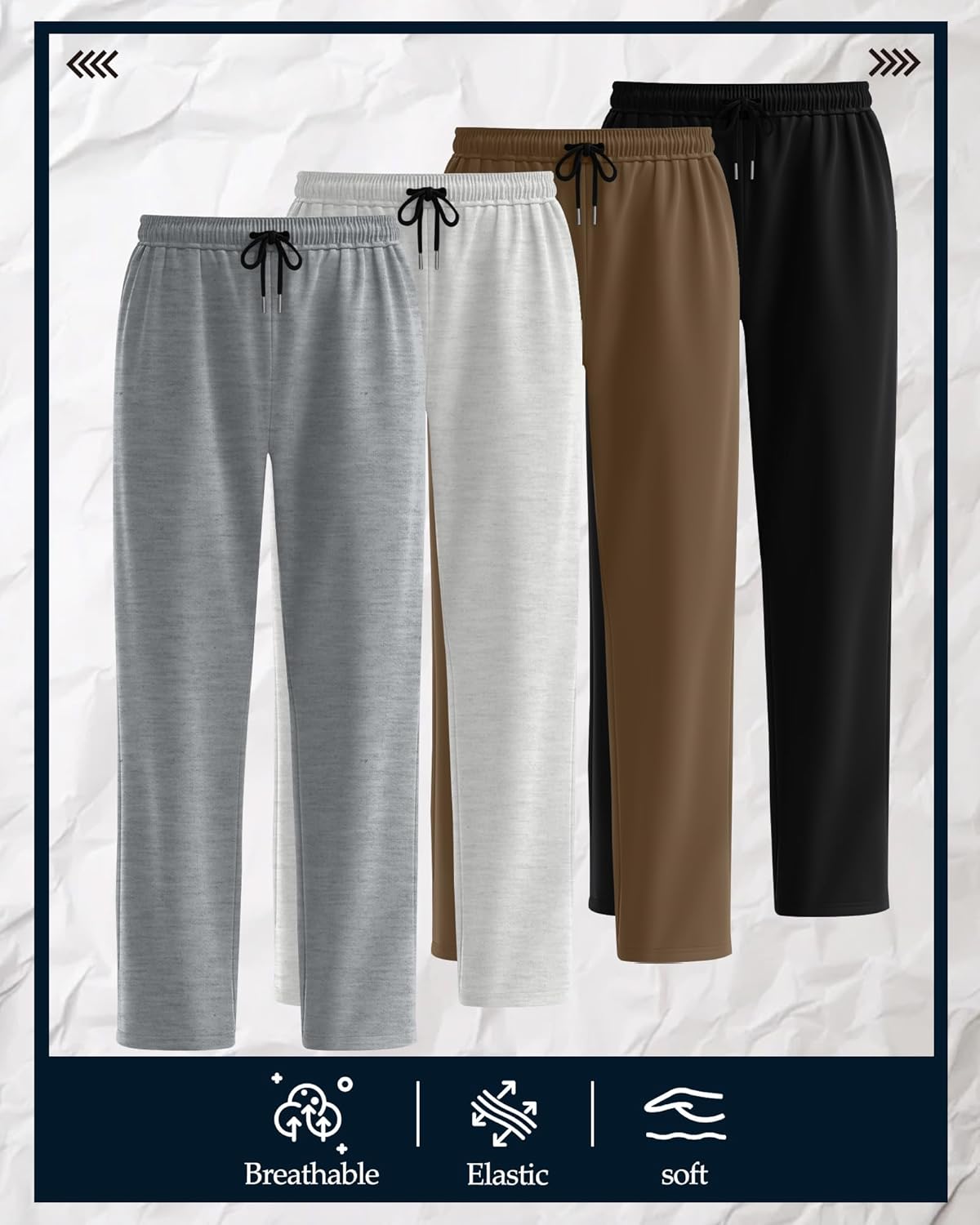 4 Pack Men's Sweatpants Open Bottom with Pockets Drawstring Athletic Lounge Joggers Baggy Workout Pants - Image 3