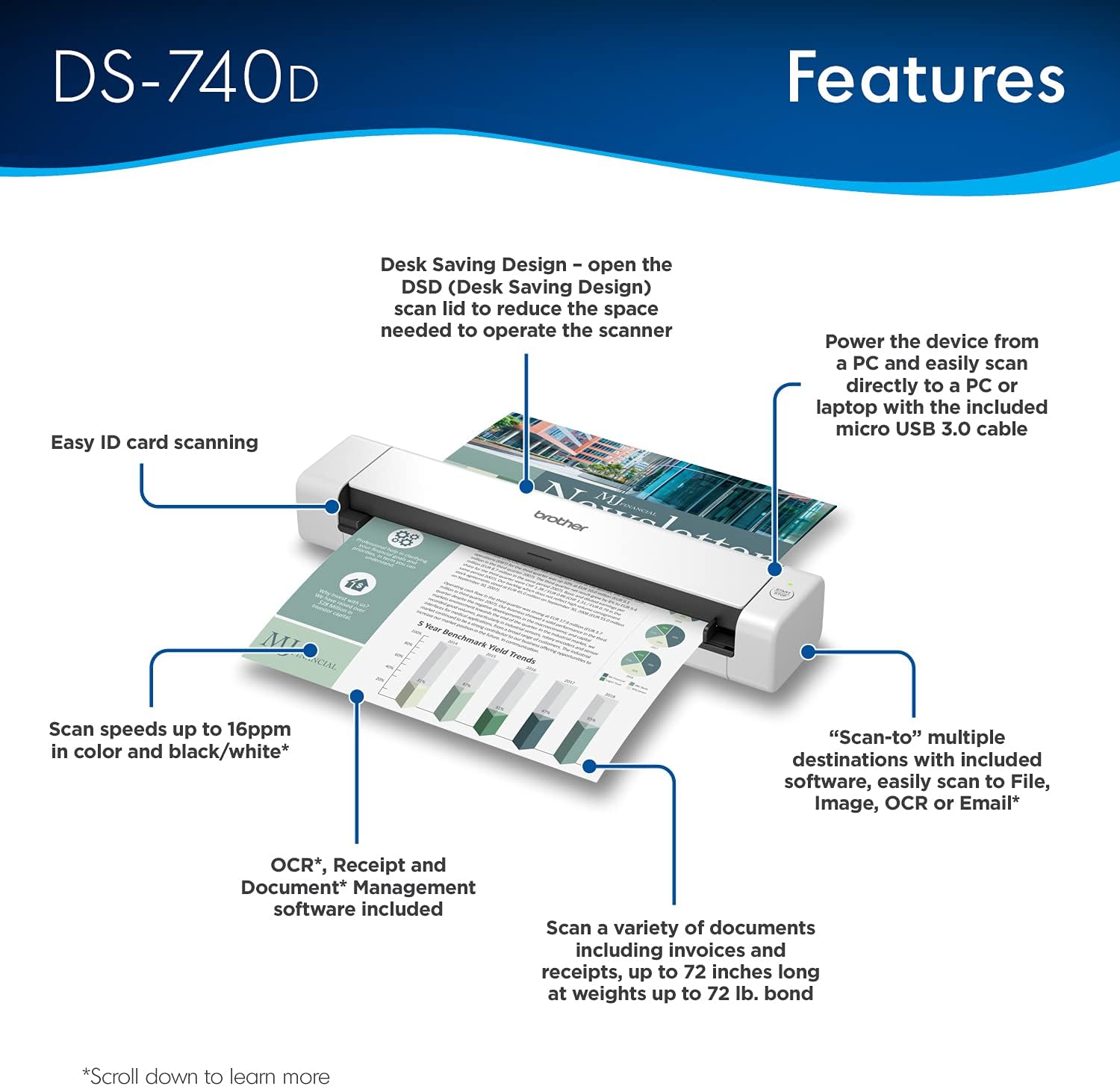 Brother DS-740D Duplex Compact Mobile Document Scanner
