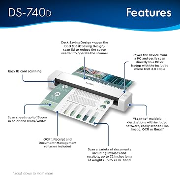 Brother DS-740D Duplex Compact Mobile Document Scanner