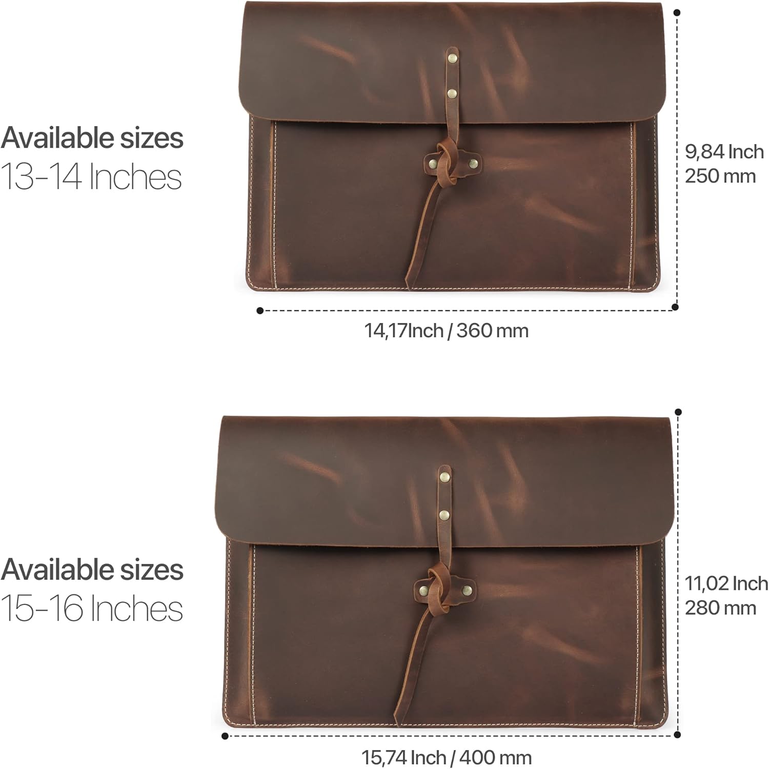 Real Grain Leather MacBook Pro and MacBook Air Case, Front Pocket & Flap Closure - 16 Inch - 15 Inch - 15.5 Inch (M4, M3, M2, M2, M1, Pro & Max) 2020 to 2024 Models