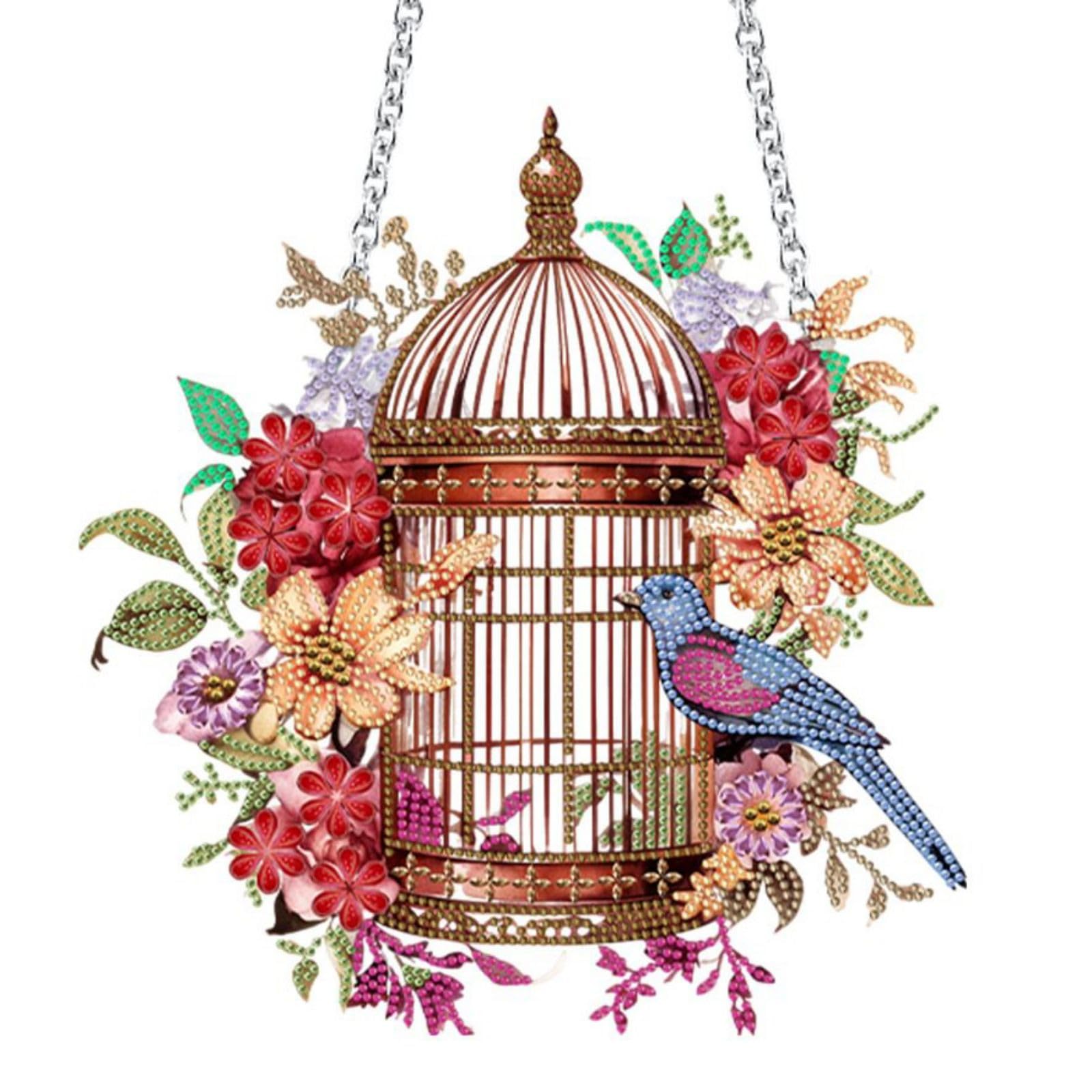 Flower Birdcage Design DIY Diamond Art Painting Wreath Kits Special Shaped Rhinestone Diamond Art Window Pendants Home Garden Wall Hanging Kits (
