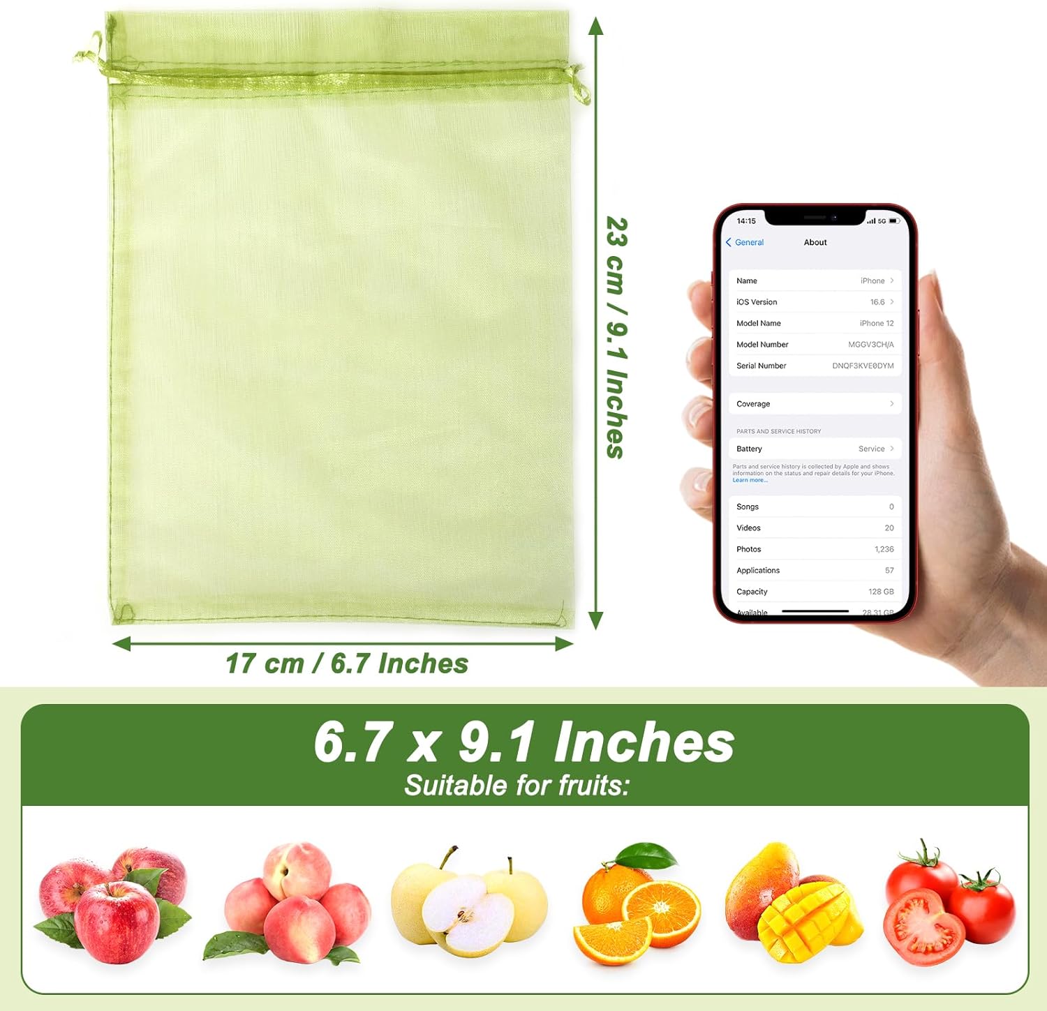 500 Pcs Fruit Protection Bags 6.7'' x 9.1'' Drawstring Mesh Fruit Protection Bags, Fruit Netting Bags for Protecting Fruit and Vegetables, Green
