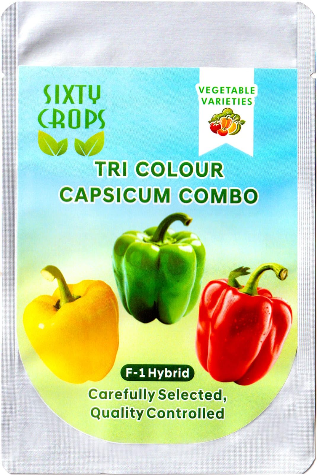 Tri Colour Capsicum Seeds | F1 Hybrid Bell Pepper Combo (Yellow, Red & Green) | Approx. 45 Seeds | Non-GMO Vegetable Seeds for Home Garden, Terrace Kitchen Gardening
