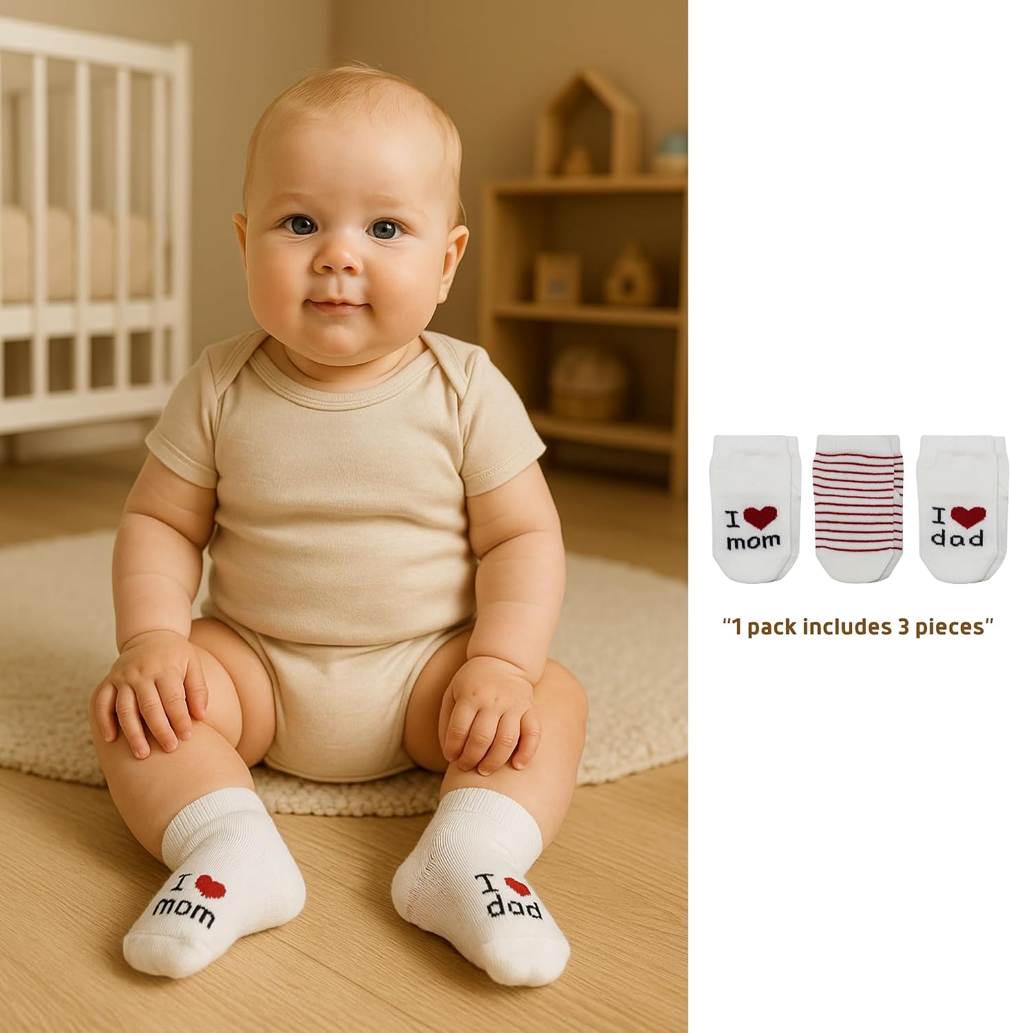 bistyle Baby Socks 0-3 Months, Cotton Baby Socks 0-3 Months Sock with Saying I Love You Dad & Mom Newborn