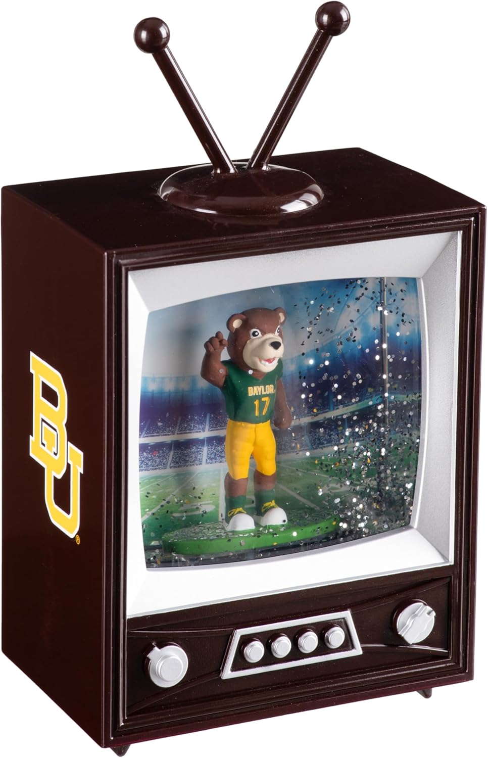 NCAA Baylor University Snow Globe Lantern, Vintage TV Water Globe with Lights & Swirling Glitter, Battery Operated Christmas Tabletop Decoration, College Sports Gift for Men & Women Fans