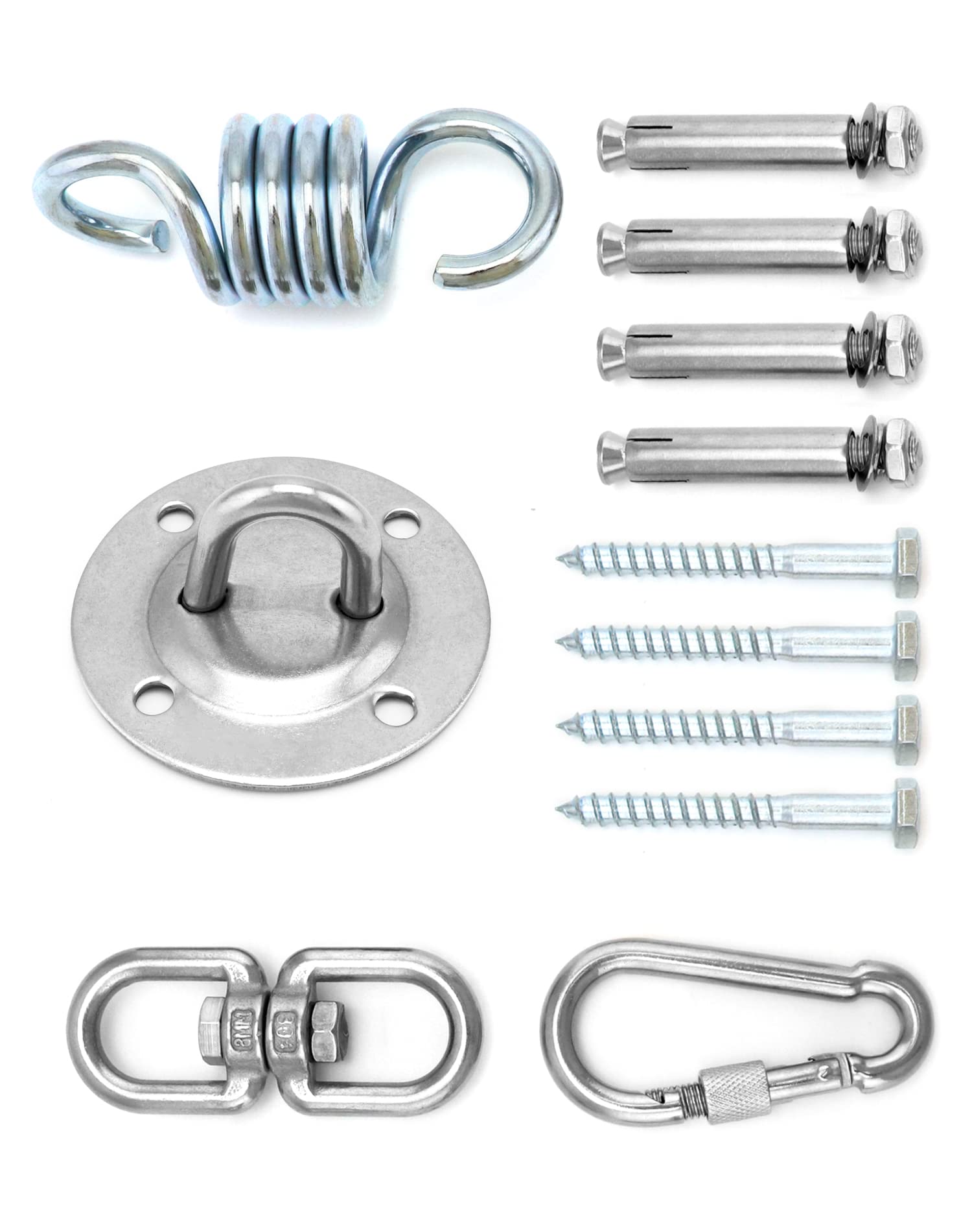 QWORK® Gancio soffitto, con Molla, Girevole a 360°, Acciaio Inossidabile, Portata 450 kg, per Amaca, Sacco da Boxe, altalene per Amaca