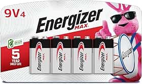 Energizer MAX 9V Batteries (4 Pack), 9 Volt Alkaline Batteries - Packaging May Vary
