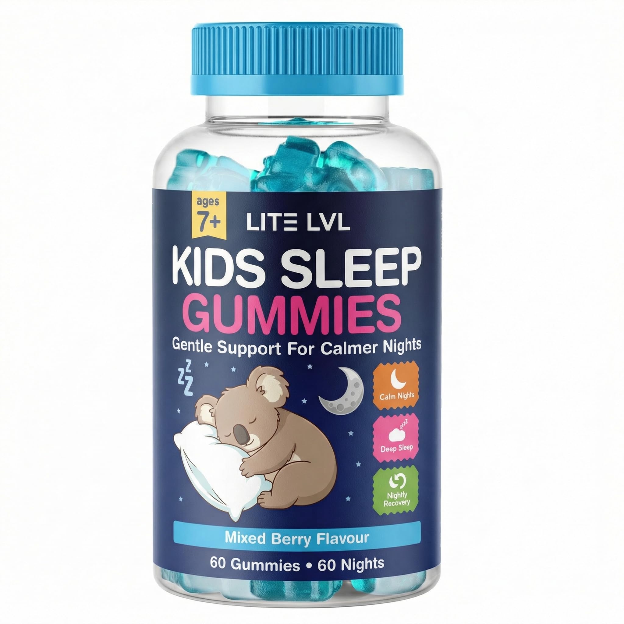 Lite Lvl Natural Sleep Support Gummies For Kids - Formula Restful Nights, Children'S Promoting Melatonin Production, Promotes Healthy Patterns, 60 Count