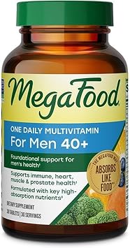 MegaFood One Daily Multivitamin for Men 40+ with 21 Nutrients, 30 Tablets | Immune Support, Heart, Muscle & Prostate Health, Methylated B12, Methylfolate, Vitamin D3, C & Zinc, Vegetarian, 30 Servings