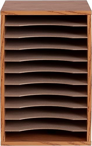 Miniatura 5 de Safco Products - Organizador de literatura ajustable de madera, 24 compartimentos, 9423MO, clasificador vertical de escritorio de roble medio y