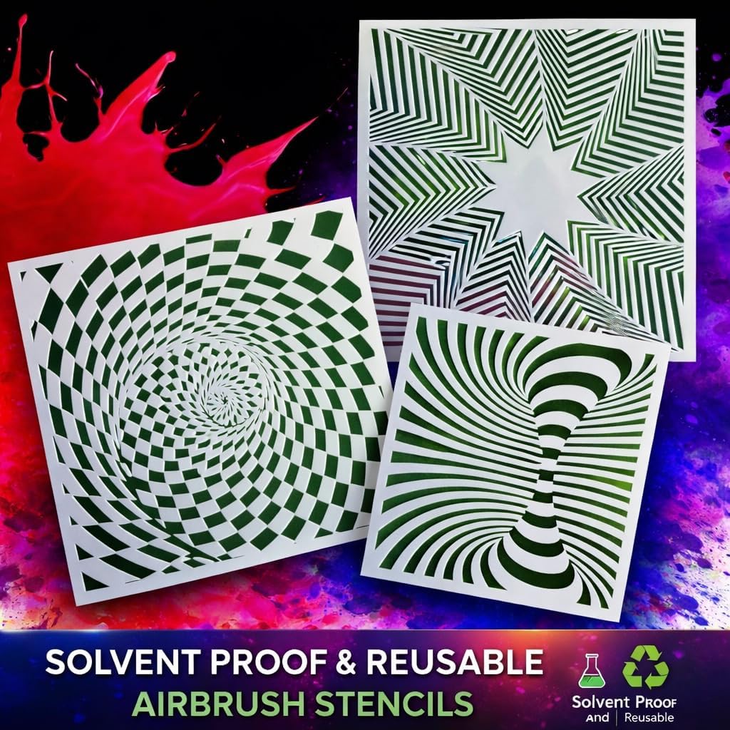 LiME LiNE 3-D Illusion Airbrush Stencils - Set of 9 Reusable Geometric Designs