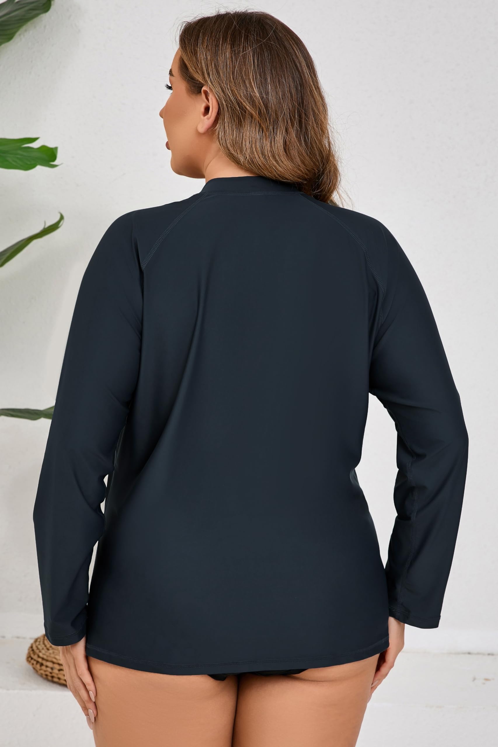 Halcurt Camiseta de manga larga para mujer, talla grande, con cremallera completa, UPF50+, ajuste holgado, traje de baño de secado rápido