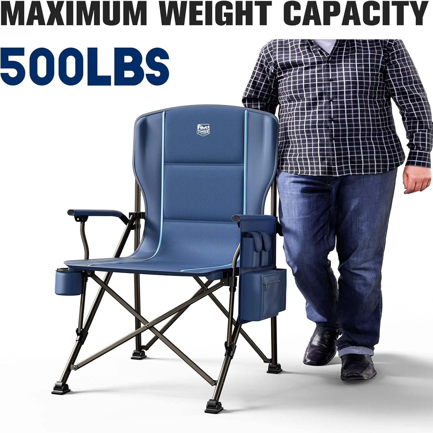 TIMBER RIDGE Oversized Folding Camping Chair High Back Heavy Duty for Adults Support up to 500lbs with Cup Holder, Side Pocket
