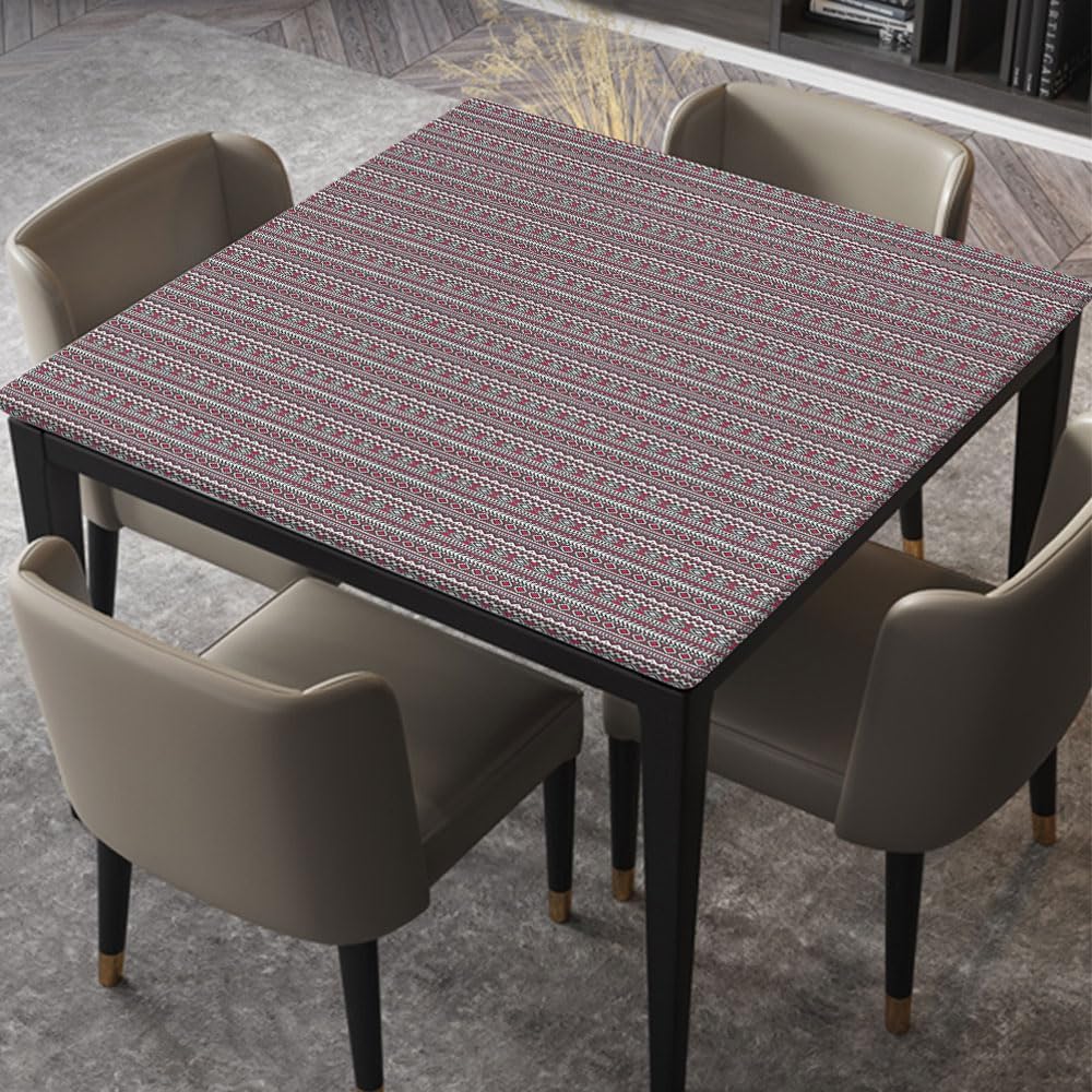 Square Picnic Table Covers Tribal Pattern in Bohemian Style Background Elastic Fitted Tablecloth Waterproof Table Cloth for Outdoor Indoor, Fitted for 60"x60" Square Table, Style 252