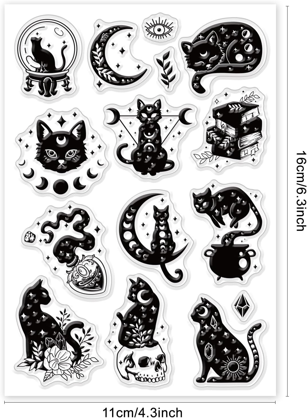 GLOBLELAND Magical Cat Clear Stamps for DIY Scrapbooking Divination Cat Silicone Stamp Seals Transparent Stamps for Cards Making Photo Album Journal Home Decoration
