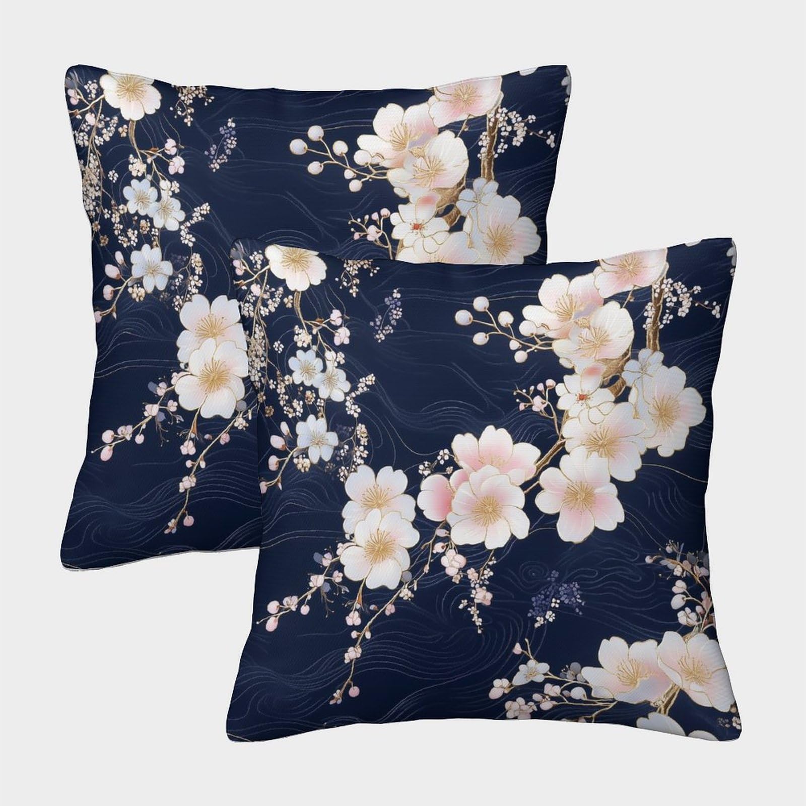 kaiyun 2 Pack Soft Light Cherry Blossoms Luxury Digital Printed Soft 3D Retro Japanese Kimono Style Themed Square Cushion Cover 40x40cm