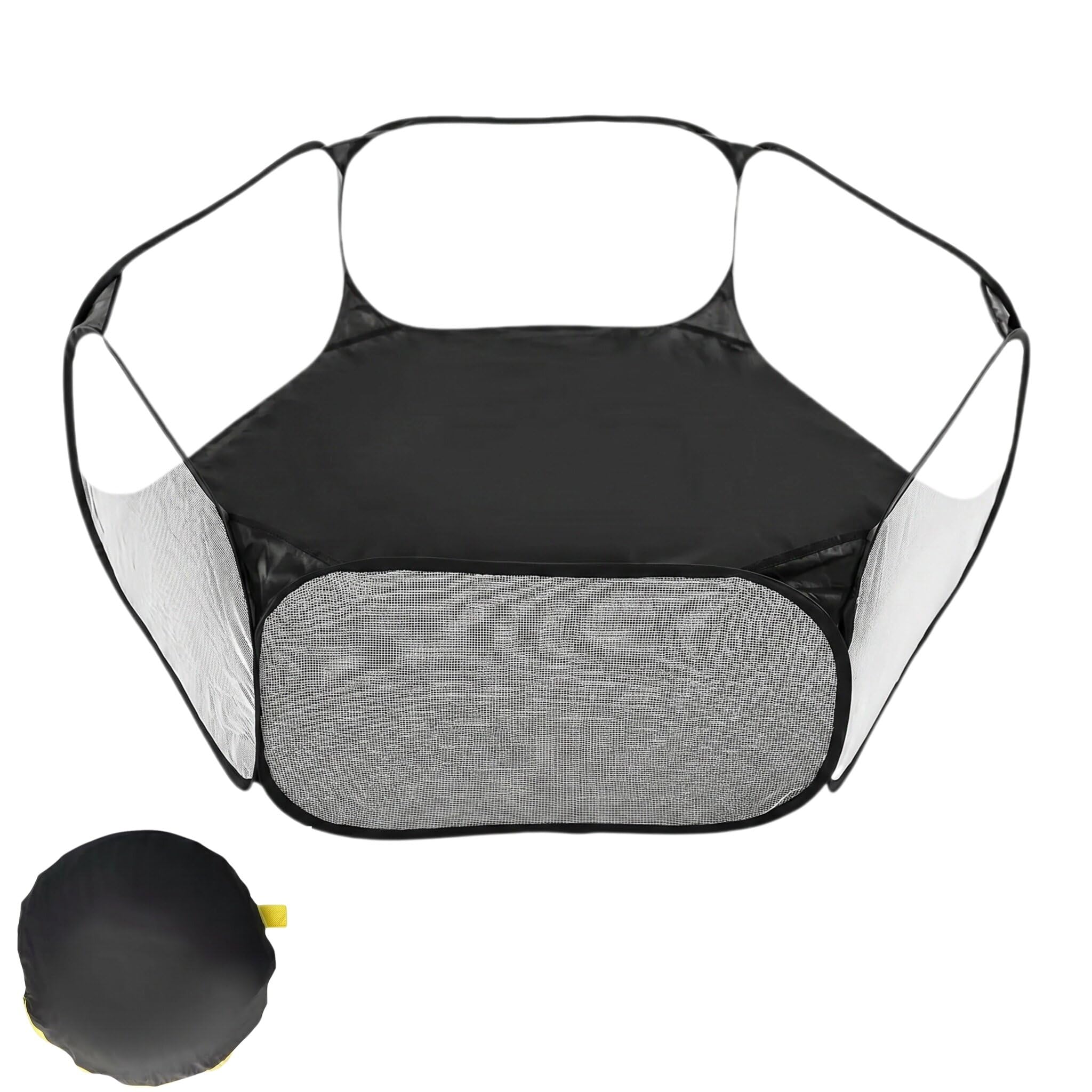 Small Animal Pet Playpen, Pop Open Cage Tent Exercise Fence, Portable Foldable Exercise Enclosure Portable Yard Fence for Guinea Pig Rabbits Hamster Hedgehogs(Black)