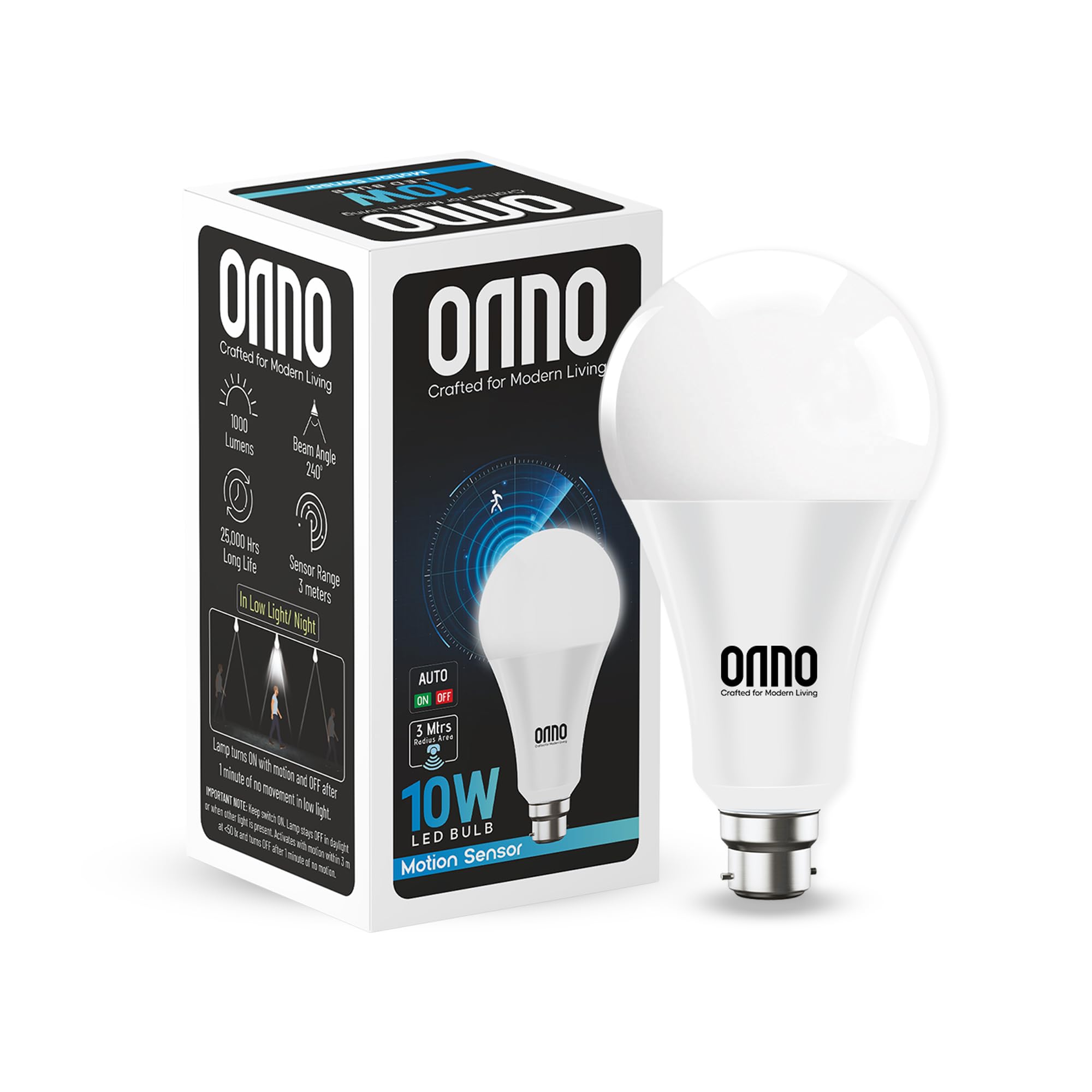 ONNO 10W Motion Sensor B22 LED Bulb | Motion Sensor Light | Motion and Ambient Sensor LED Bulb | Radar based Light with Auto ON-OFF | Cool White | 4 kV Surge Protection | 1 Year Warranty | Pack of 1-image-7