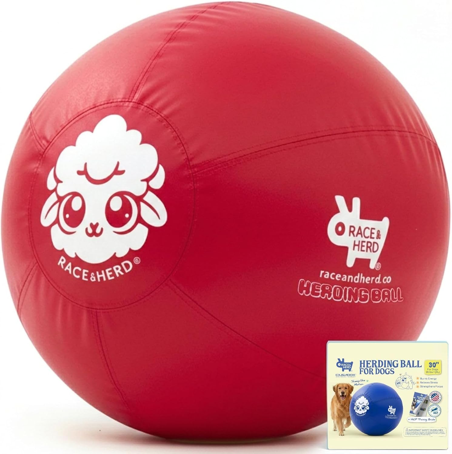  30" Original Herding Ball for Dogs — Balls for Dog Toys (Cherry) | XLarge Herding Ball for Golden Retriever, German Shepherd, Labradors & Boxer, Instinct-Driven Outdoor Exercise