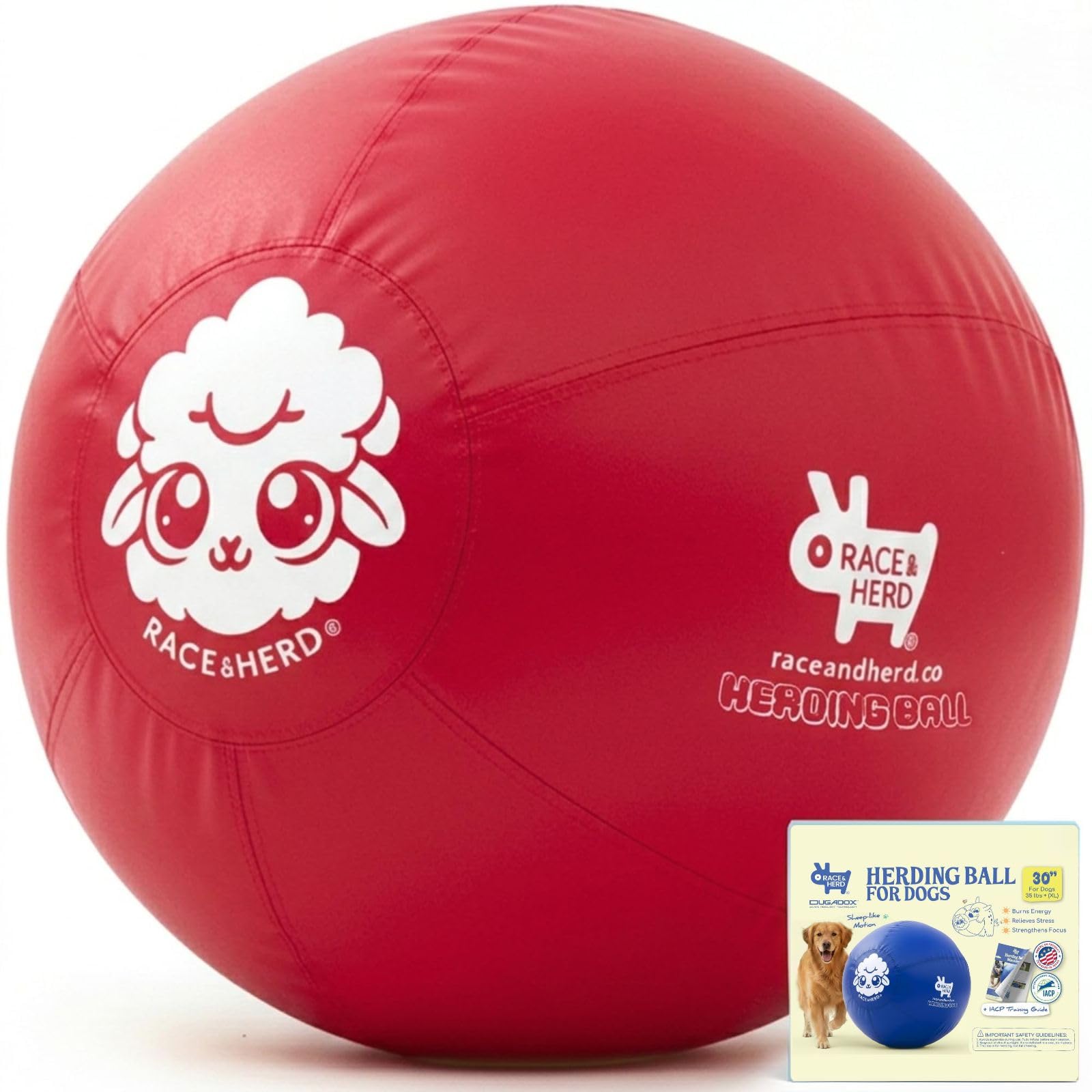 Race&Herd Balle de troupeau originale de 76,2 cm pour chiens — Balles pour jouets pour chiens (cerise) | Balle de troupeau XL pour golden retriever, berger allemand, labradors et boxeur, exercice en plein air instinct