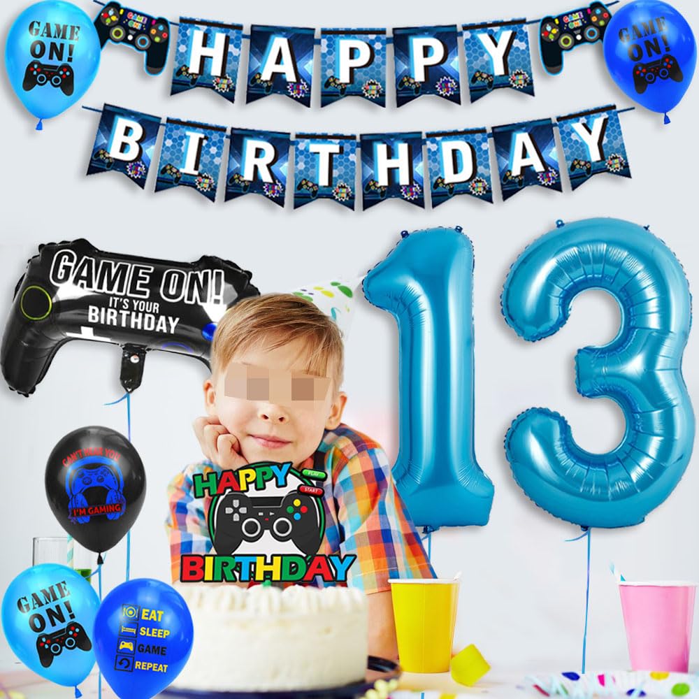 Gamer Compleanno Decorazione 13 Anni – Set Palloncini Videogioco Con Numero 13, Striscioni E Cake Topper - 5