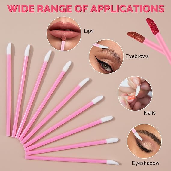 300PCS Disposable Lip Brushes, Pink lip wands | Velvety flocked tips for smooth application, multipurpose for lip gloss concealer eyeshadow, hygienic disposable beauty tool