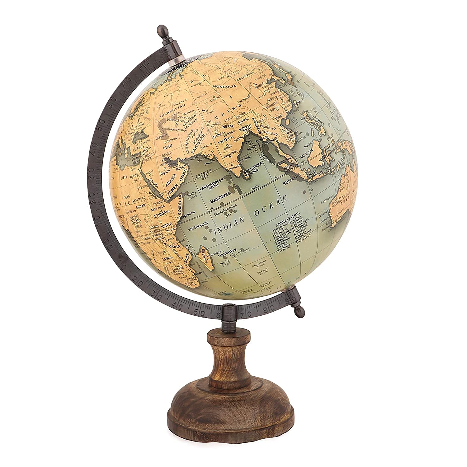 TECHBLAZE 8 inch Globe for Students Small Size Office Table World Globe w/ Steel Finish Arc & Wooden Base Antique Look Elegant Show for Home Décor School Institutes Self Study