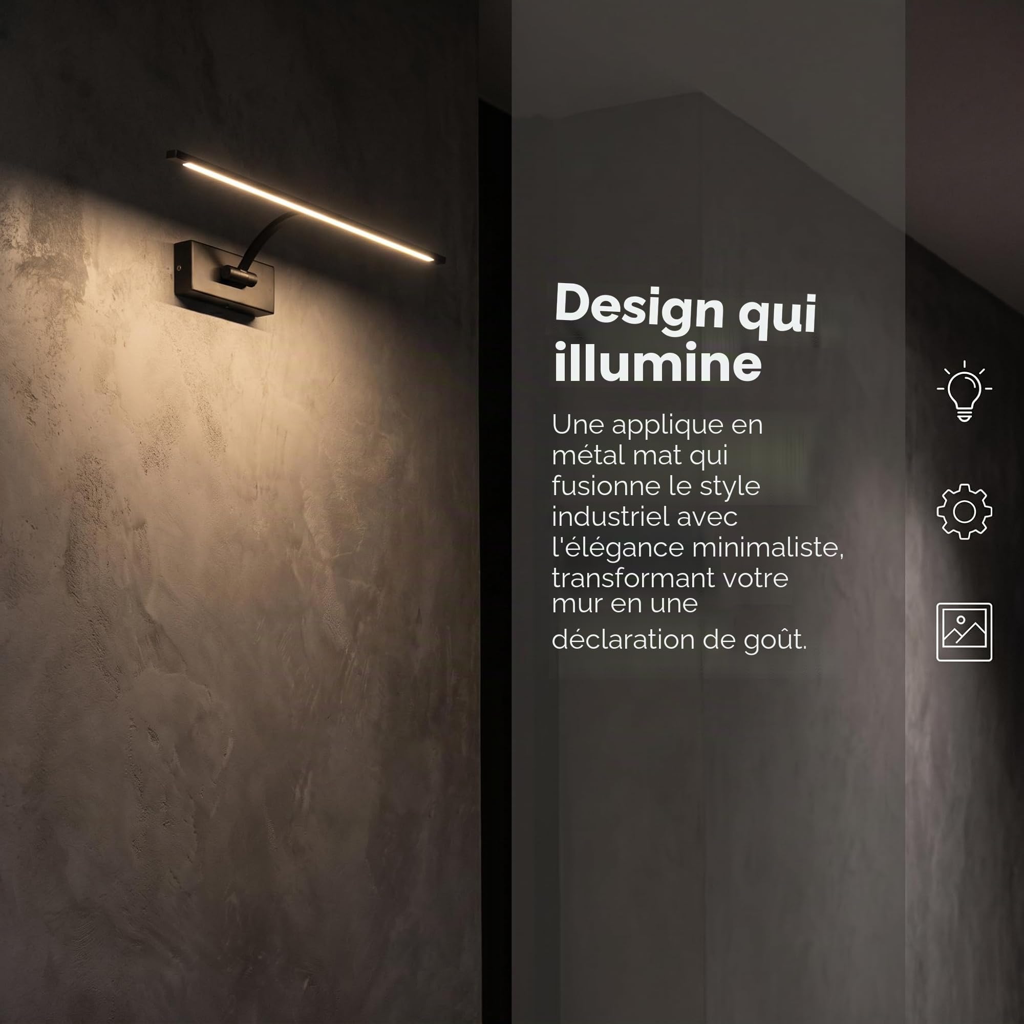 BARCELONA LED Applique Murale LED 6W pour Tableaux, Noir Aluminium, 2700K Blanc Chaud, Lampe Murale Orientable 120°, Éclairage Cadres, Œuvres et Décoration Intérieure IP20 | Métal, Polycarbonate, Noir, 340×200×50 mm, CRI>80, IP20, Faisceau 120°, Pour Tabl