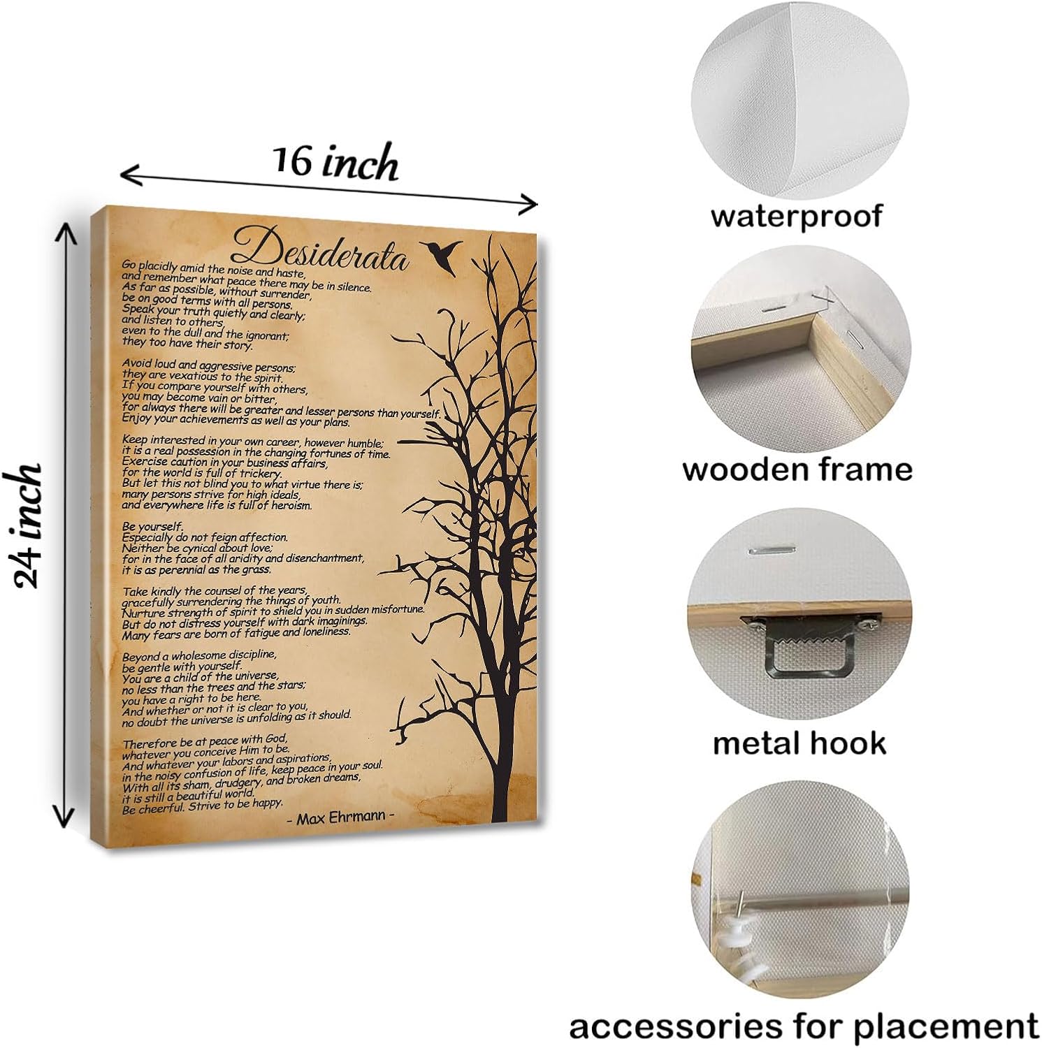 Desiderata Quotes Print Poem Inspirational Office Wall Art Posters Wall Decor Canvas Prints Modern Painting For Home Living Room Poetry Artwork Framed 16 * 24 inch