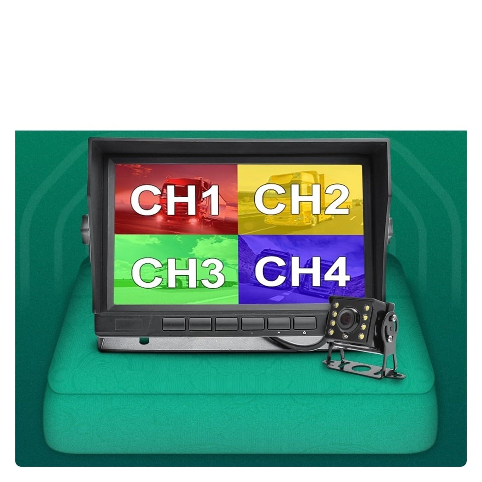 AHD1920x1080P 7 pulgadas IPS camión autobús 4CH vehículo DVR grabadora Monitor de aparcamiento con 4 canales cámara delantera trasera izquierda derecha AHD for coche(4PCS No LED Camera)