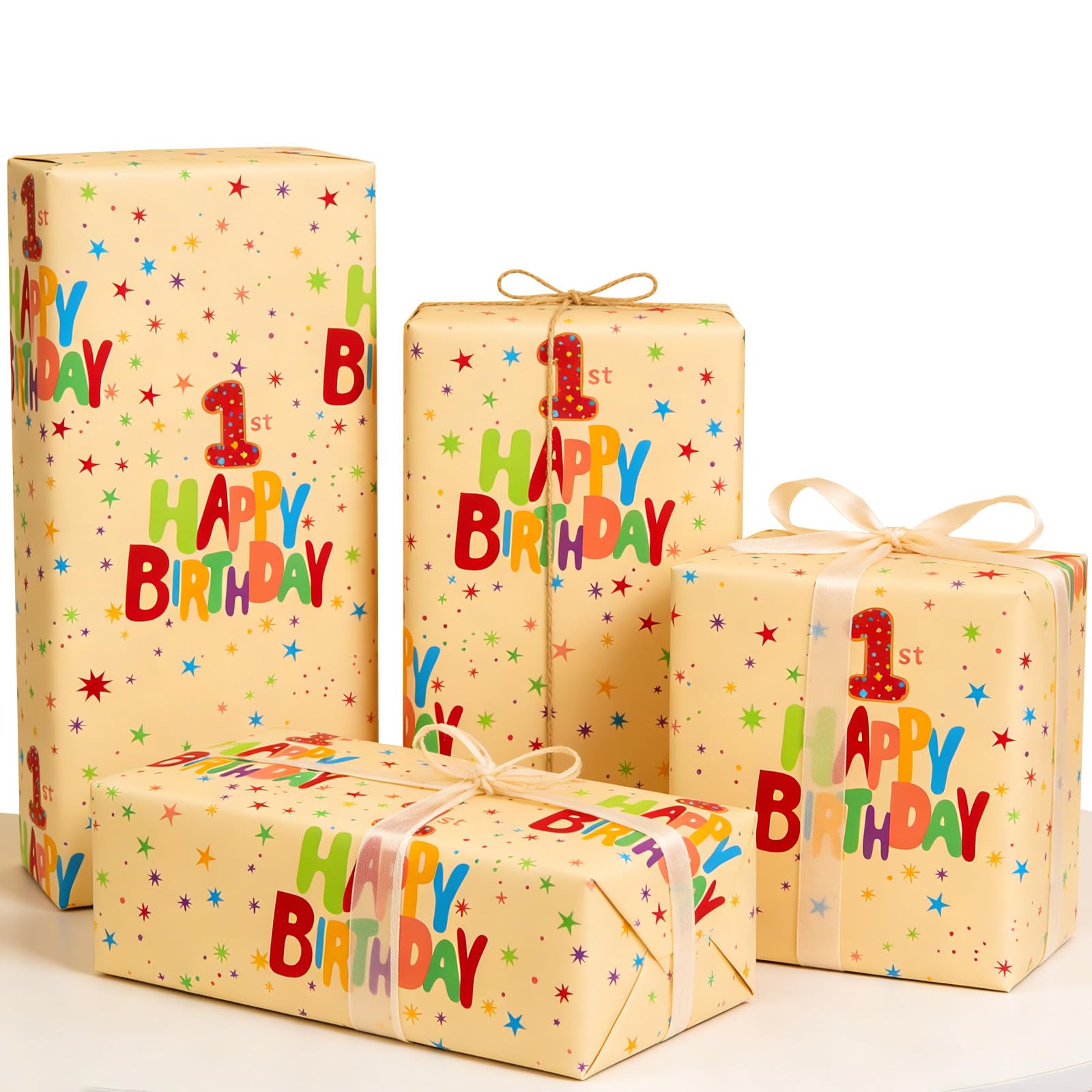 Xenray 1st Birthday Wrapping Paper,5sheets 1 Year Old Gift Wrapping Paper,70x50cm Kraft Colorful Printed Patterned Paper