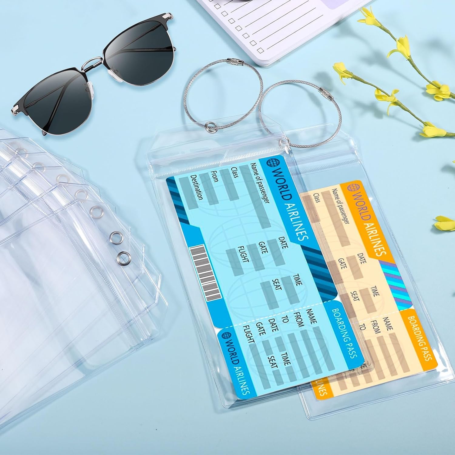 10 Etichette Per Valigie Da Crociera - PVC Trasparente Impermeabile, 19.5x10.3 Cm, Con Nastro Metallico - Foto 9