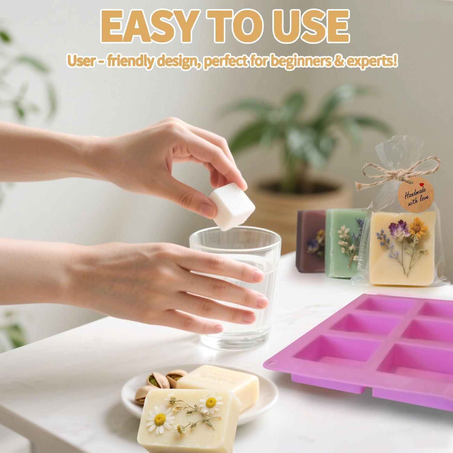 Soap Making Kit with 3 Silicone Molds, 48 Bags, 48 Gift Tags, 65ft Jute Twine – Craft Set for Handmade Soaps – Beginner & Professional