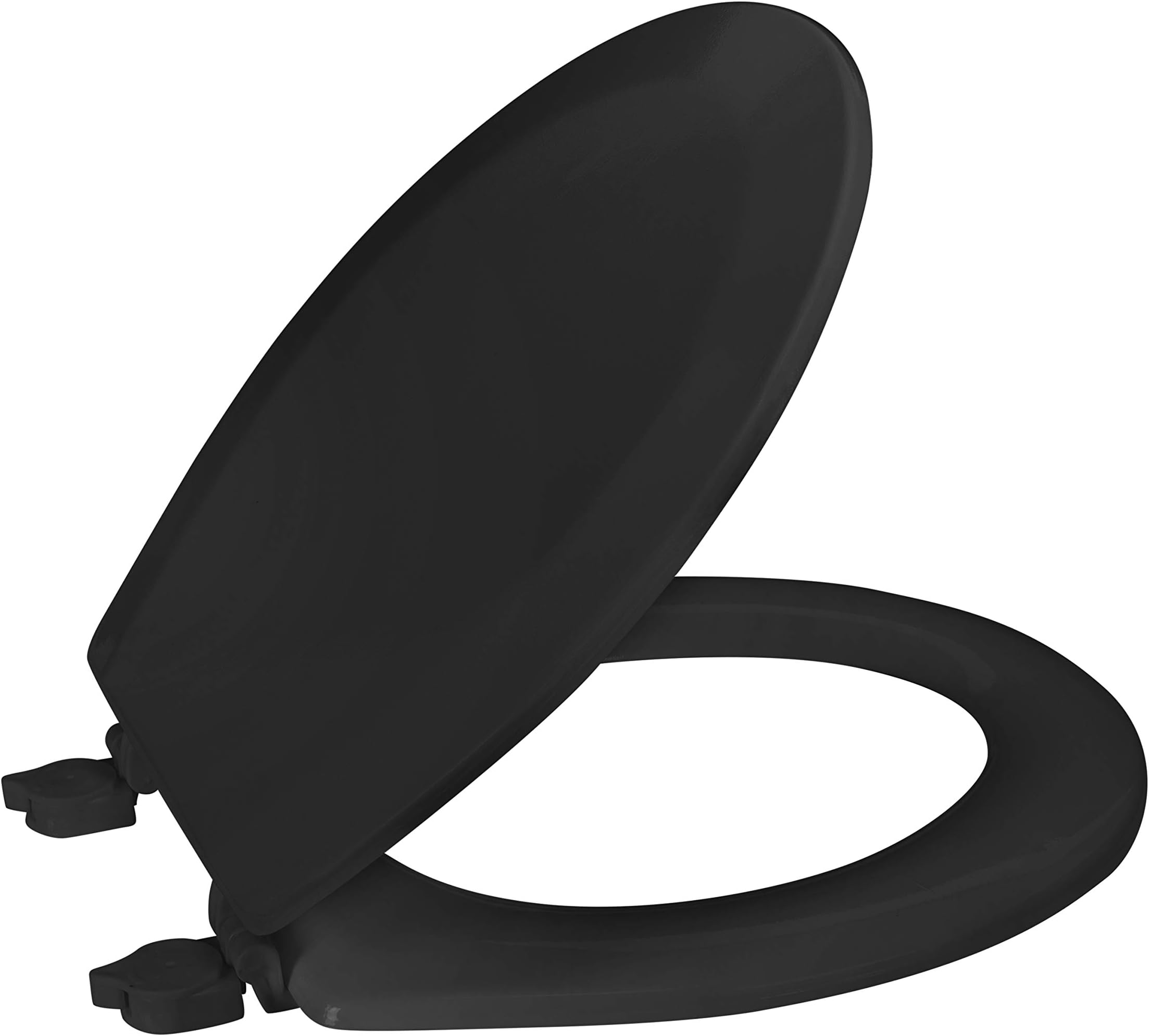 Bath Bliss Beveled Standard Round Toilet Seat | Wooden | Resists Peeling and Chipping | Adjustable Quick Attach Non-Slip Hinges | Black