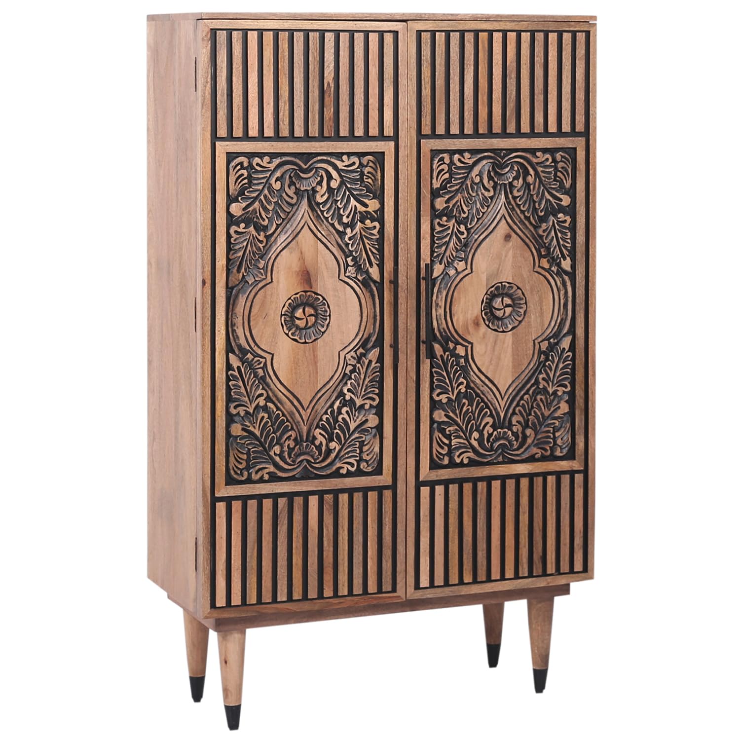 Marrakesch Armoire Adamina – Bois Massif, sculptée à la Main, 150 cm, Style bohème et Milieu du siècle