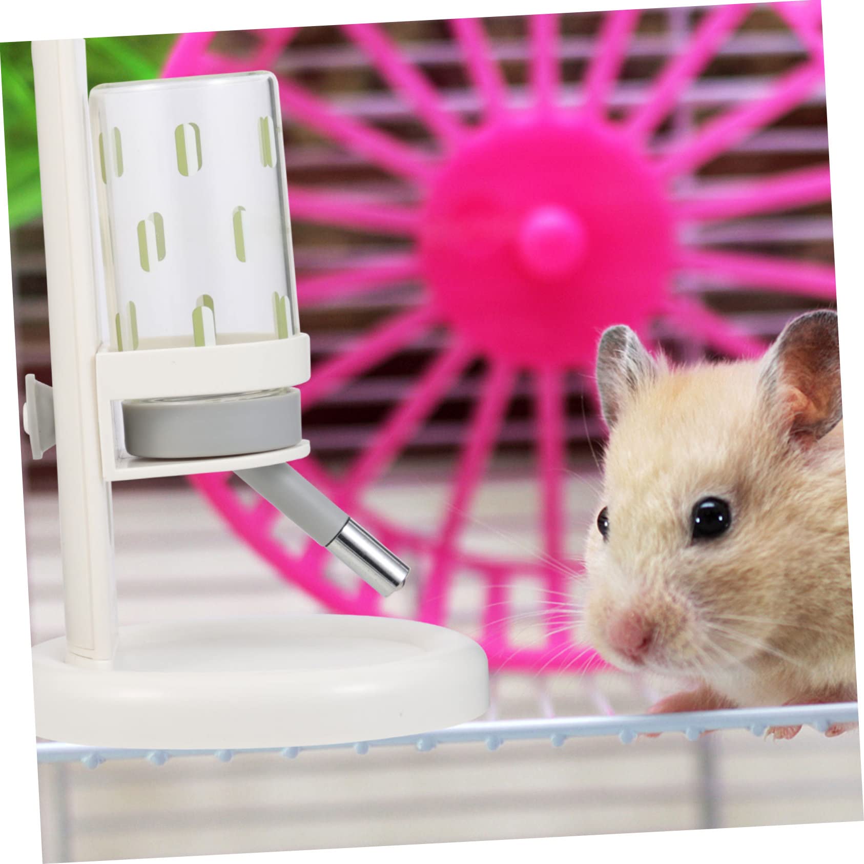 WOONEKY Praktischer Hamster Wasserspender aus Abs und Glas Auslaufsichere Wasserflasche für Kleine Haustiere im Haushalt mit Bequemer Trinkfunktion und Halter