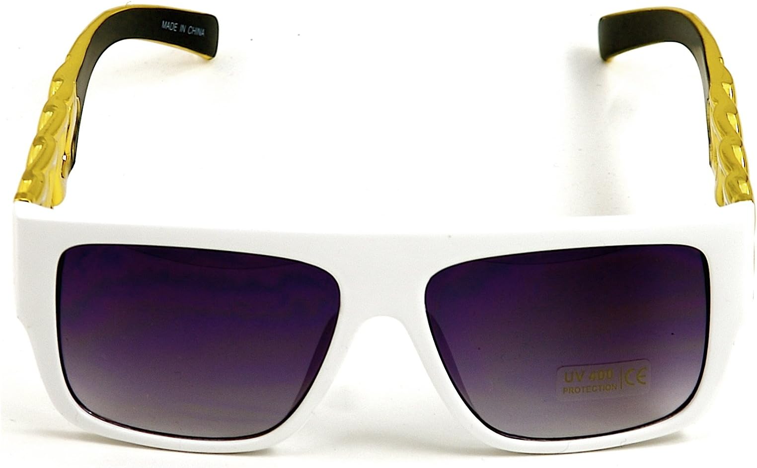GWOODFlat Top Shades Plastic Sunglasses Vintage Classic Link Chain WT/G/BK