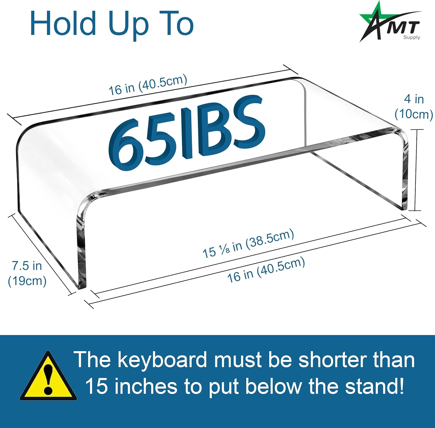 AMT 16 Inch Acrylic Laptop Monitor Stand, Computer Riser with Cat Keyboard Protector, Space-Saving Design, Extra Storage, Clear Shelf - Ideal for Monitors, Laptops, Printers, Desktop Decor