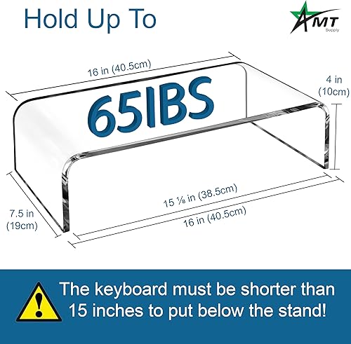 Miniatura 3 de AMT Soporte acrílico para monitor de portátil de 16 pulgadas, elevador de computadora con protector de teclado gato, diseño que ahorra espacio,