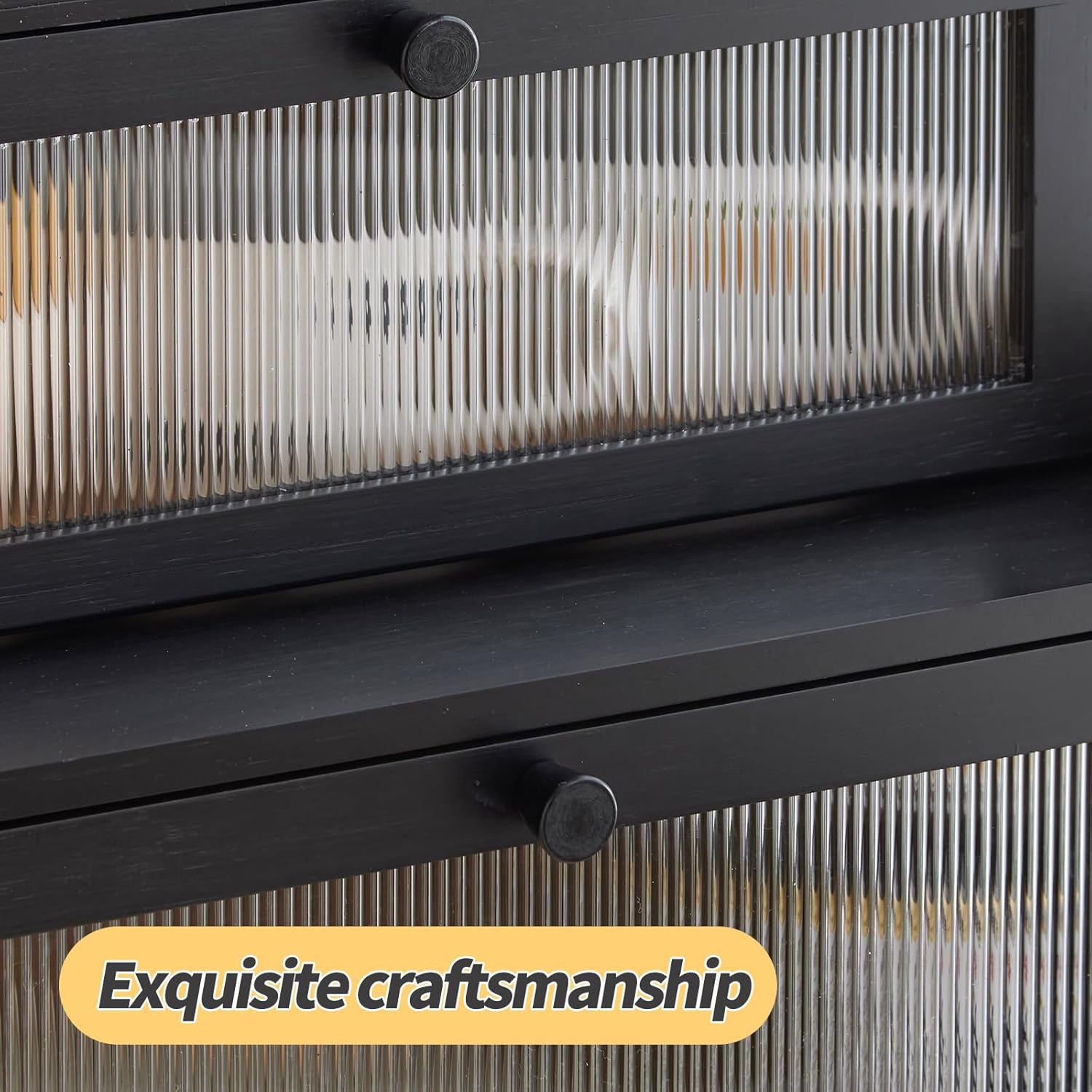 Double Layer Bamboo Bread Box for Kitchen Counter,Bread Holder,Countertop Bread Storage with Window (Black)