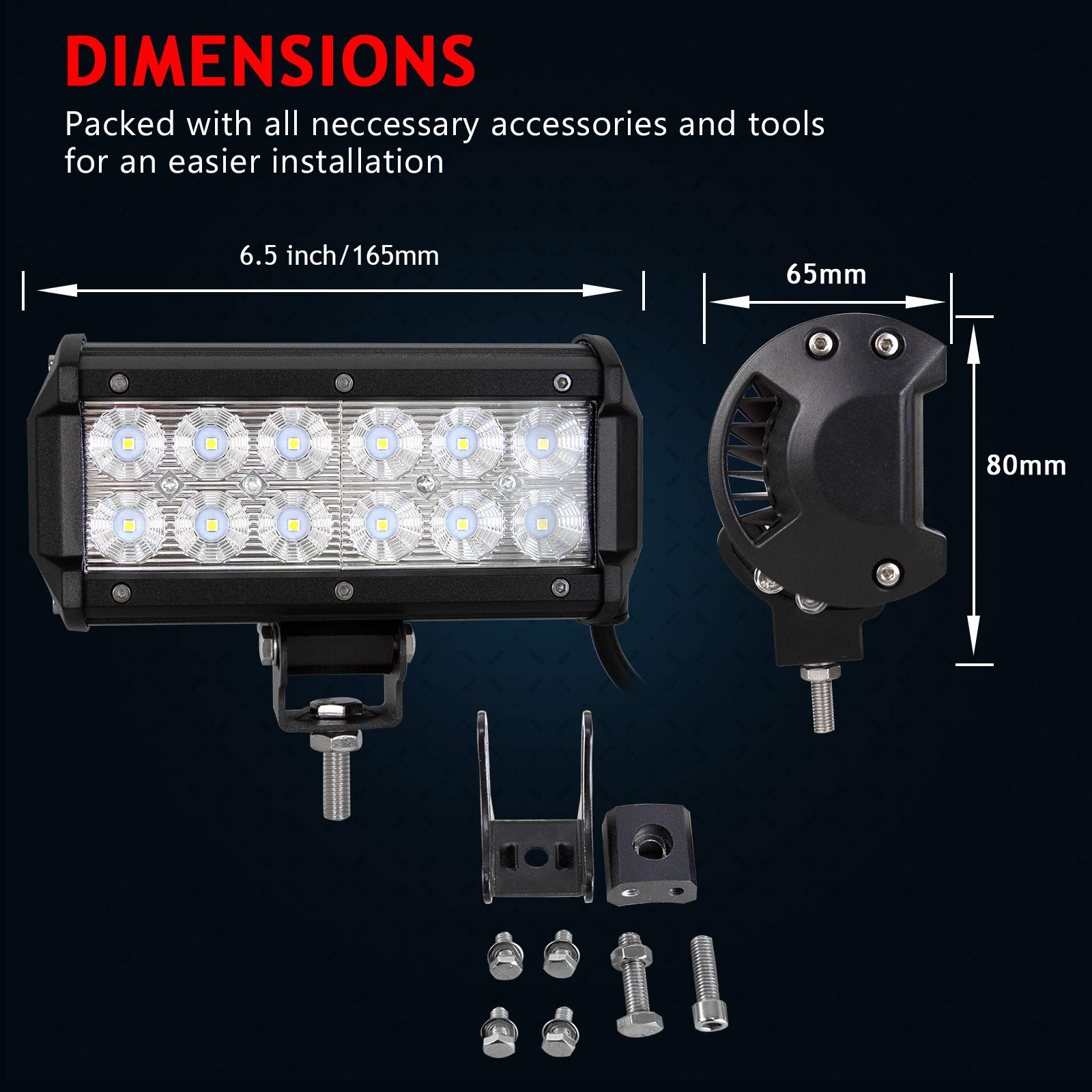 AUXTINGS 2 Piezas 7 Pulgadas (17.8cm) 36W Flood led Barra de Trabajo 12v-24v focos Incluye Soportes de Metal y camión Barca Machine Trailer Bulldozer 4x4 Offroad Car