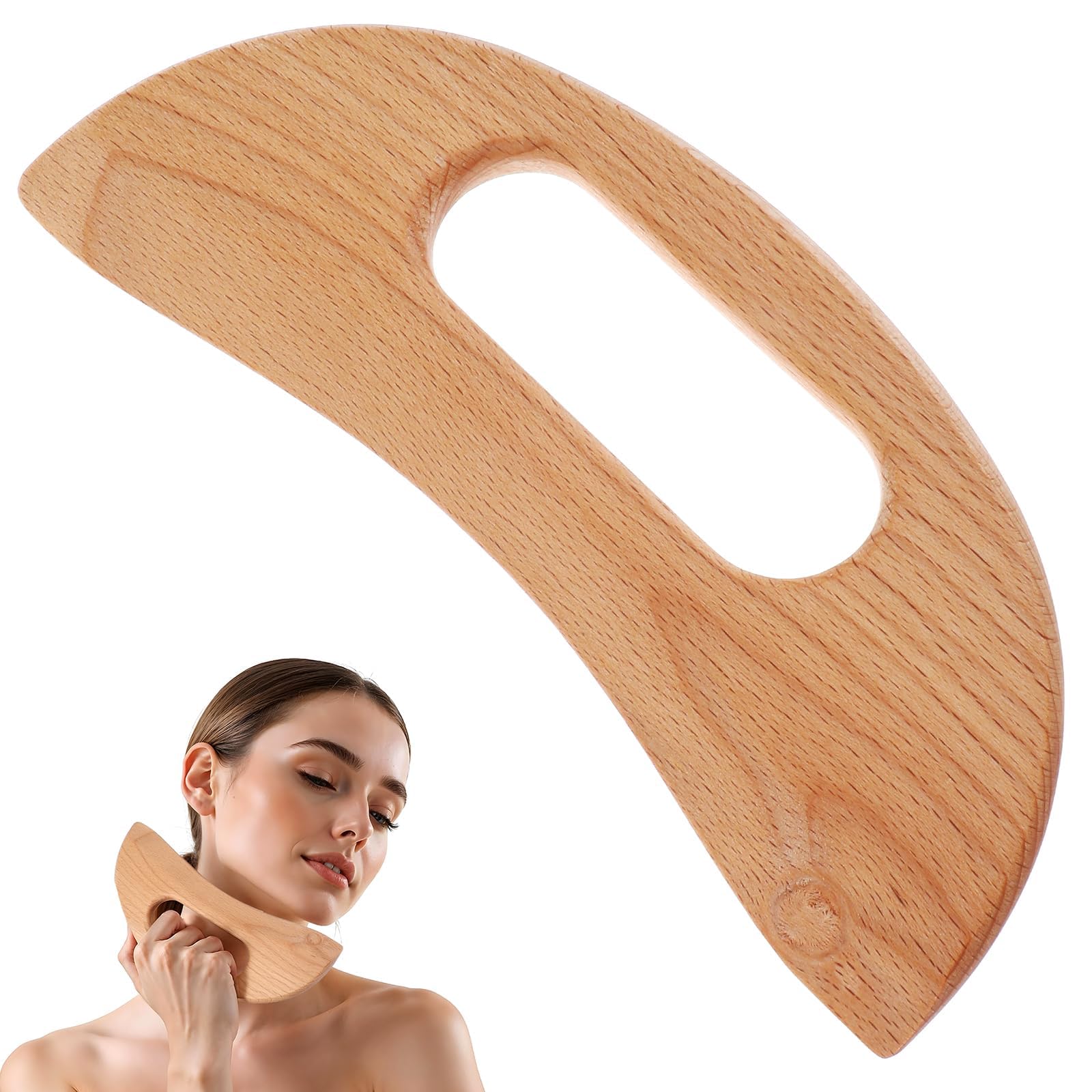 BIGTHREE Wood Gua Sha Tool, Wooden Moon-Shaped Cellulite Massager, Lymphatic Drainage Massager, Therapy Massage Tools for Cellulite and Toning, Gua Sha Tool for Anti-Cellulite Relieve Muscle Fatigue