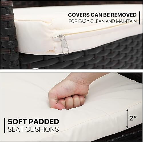 Miniatura 4 de MoNiBloom Juego de muebles de patio de 3 piezas, muebles de ratán PE para conversación al aire libre, juego de porche delantero con cojín lavable y