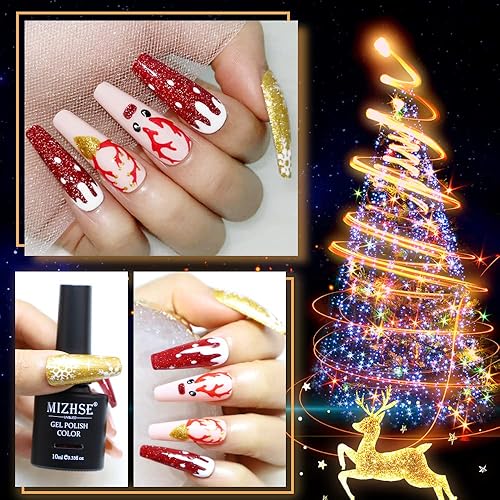 Miniatura 7 de MIZHSE - Esmalte de uñas de gel con purpurina reflectante, esmalte de uñas de gel rojo brillante, esmalte de uñas semipermanente UVLED, barniz de