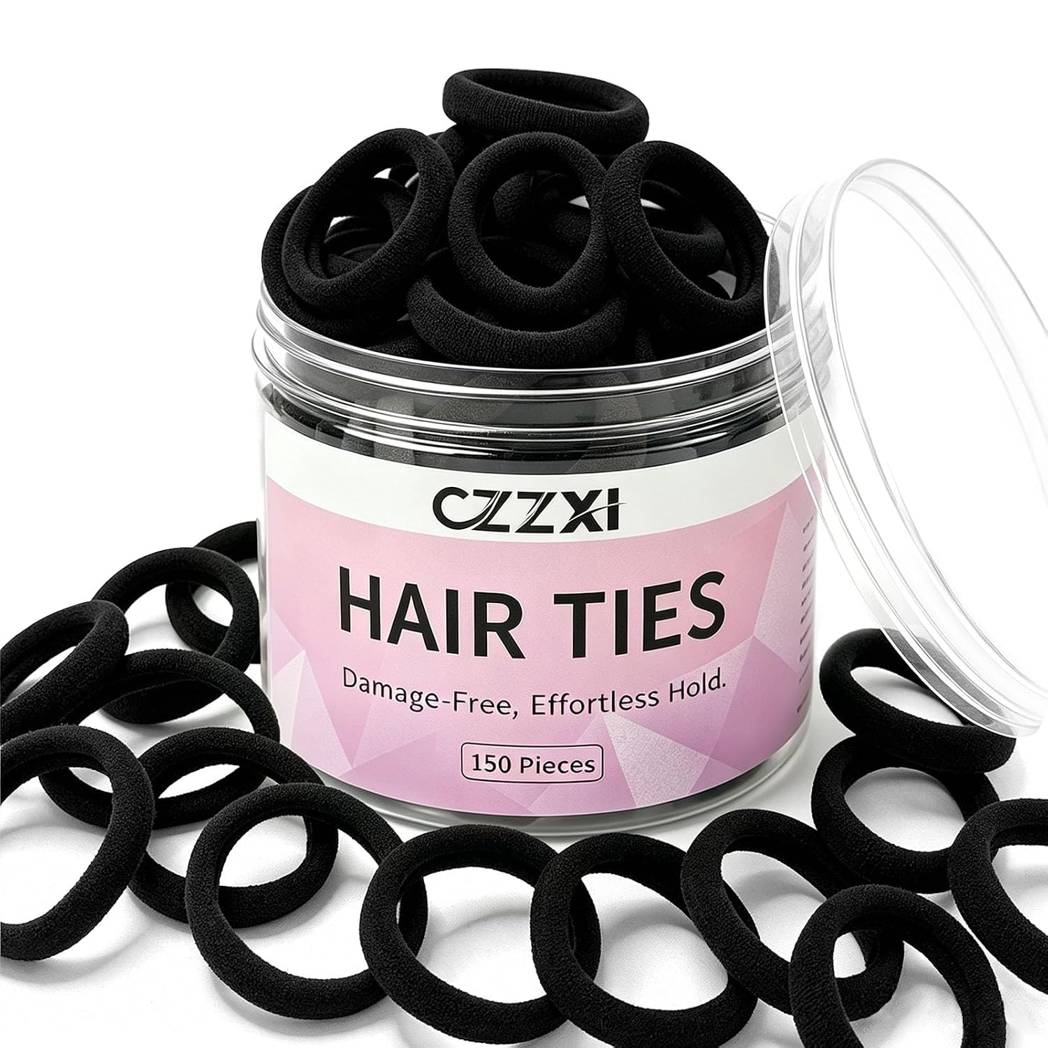  150ct Hair Ties No Damage for Fine Hair (1.6x0.31in), Black
