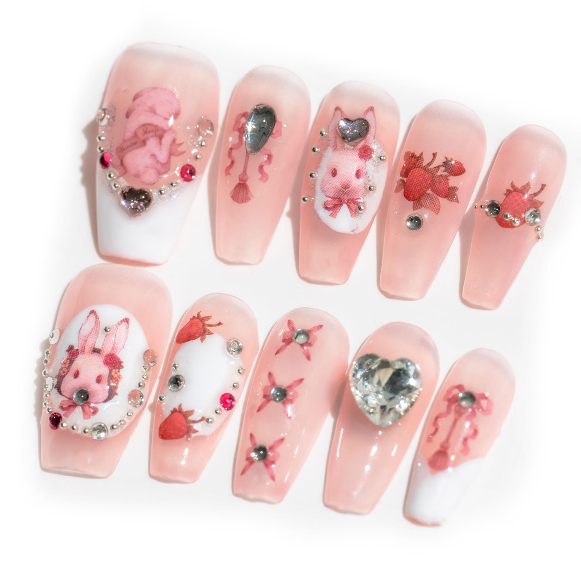 Sun&Beam Nails Handmade Press-on Long Coffin Ballerina Red White Black Silver Glam Halloween Ombre Design Fashion False Nail Tips 10 Pcs Set (#189 M) — view 63